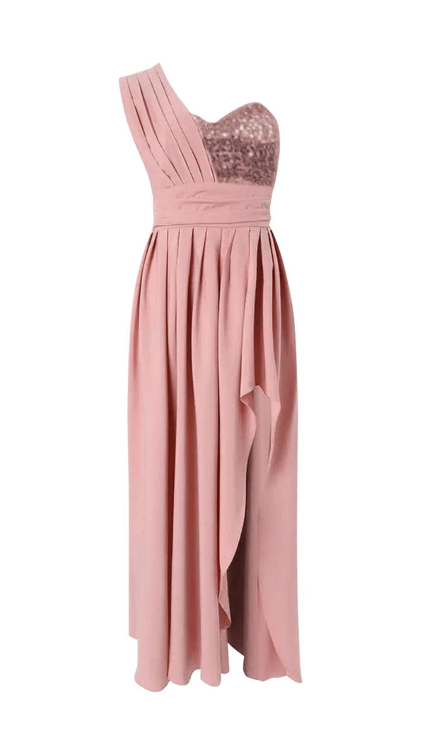AIIZIE POLYESTER SEQUINS SLEEVELESS RUFFLE DRESS IN PINK - product image
