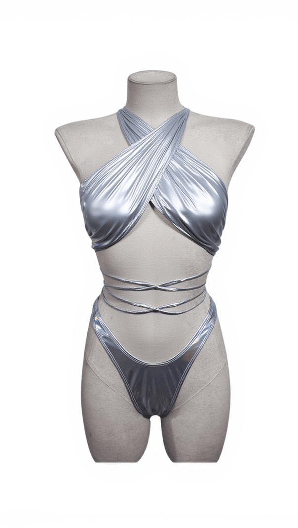 AIIZIE EBENEZER LACING METALLIC BIKINI TWO PIECE SET - product image
