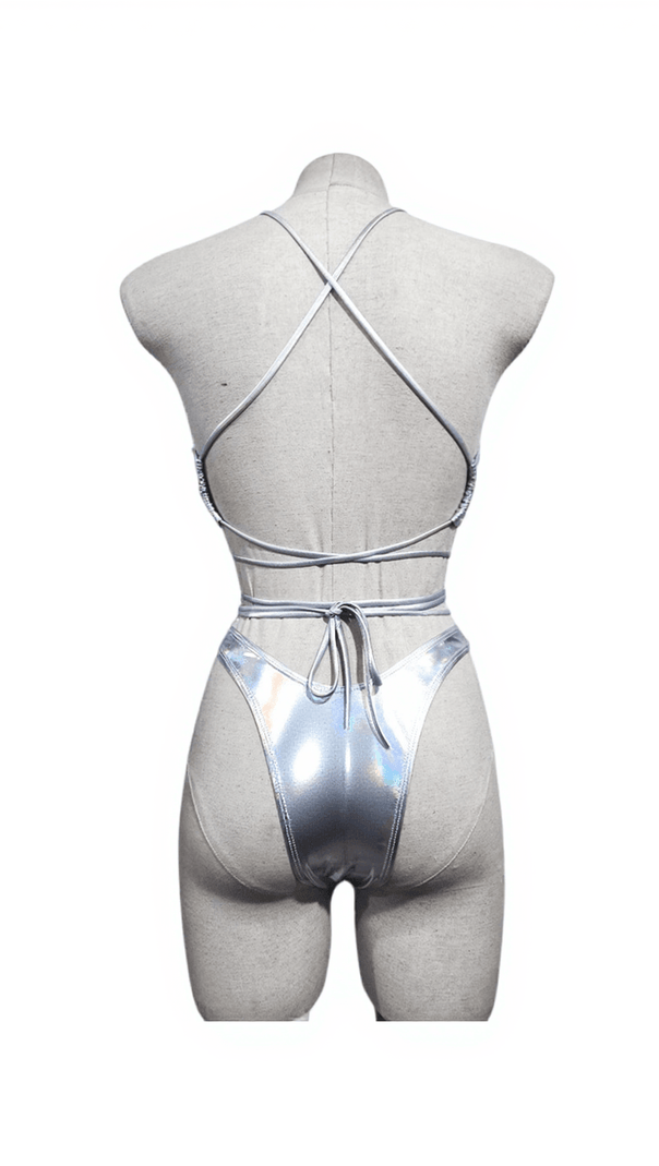 AIIZIE EBENEZER LACING METALLIC BIKINI TWO PIECE SET - product image