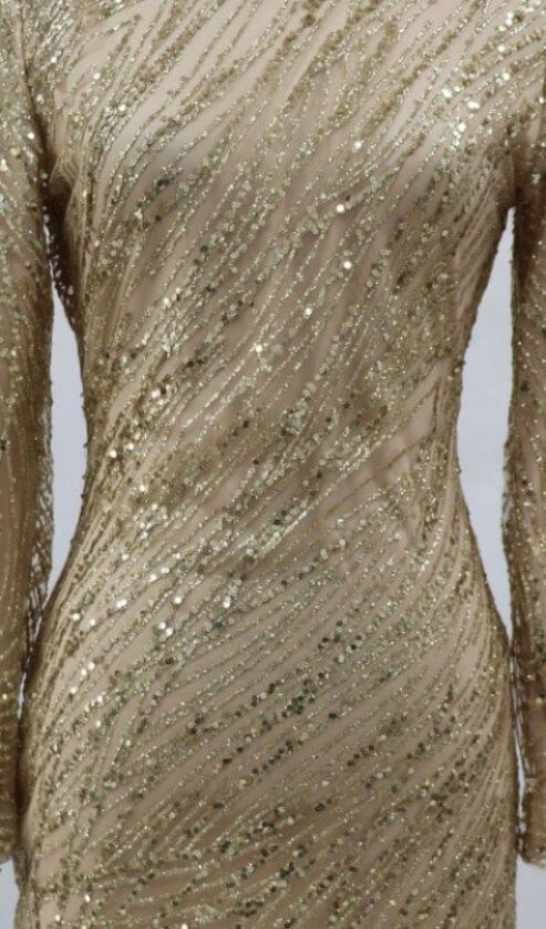 AIIZIE POLYESTER FASHION MODERN SEQUINS BACKLESS MINI DRESS IN GOLD - product image