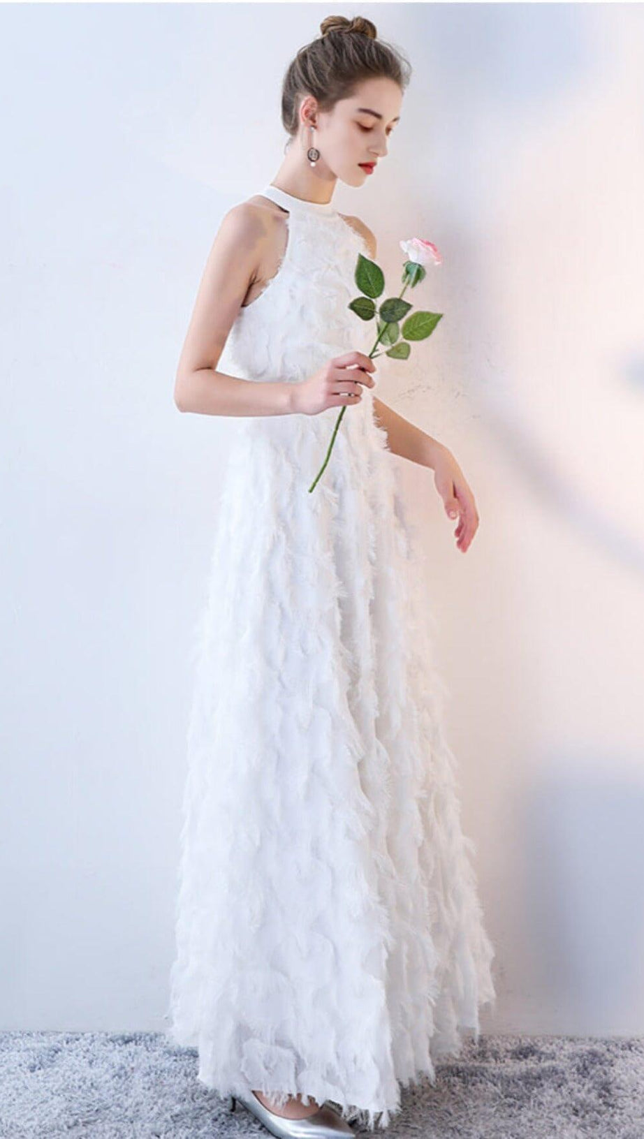 WHITE SLEEVELESS ROUNDNECK HALTERNECK MAXI DRESS