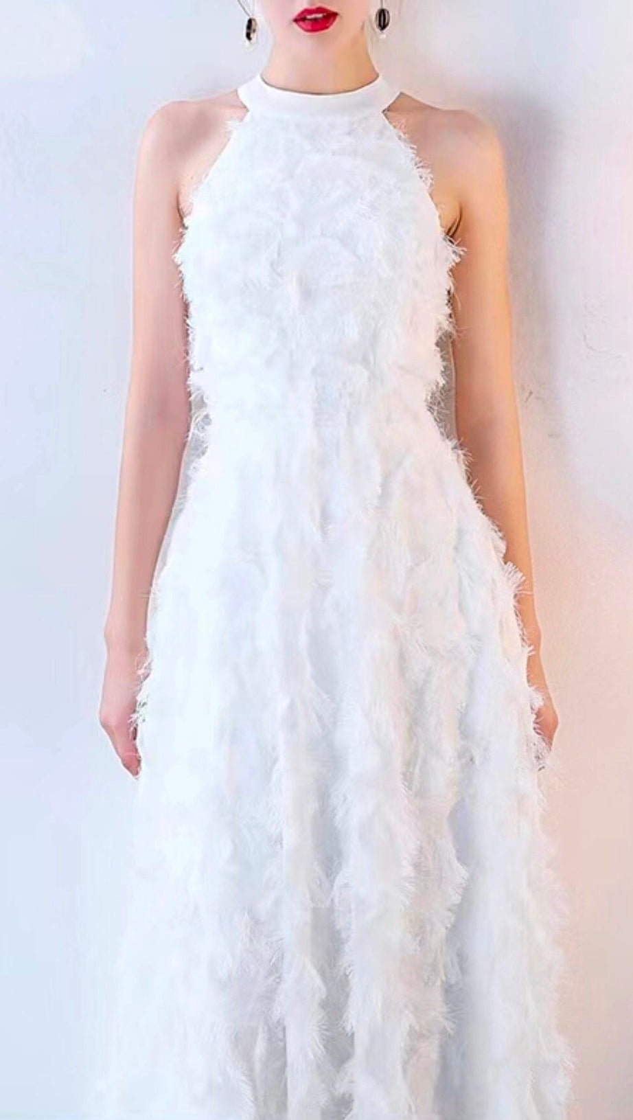 WHITE SLEEVELESS ROUNDNECK HALTERNECK MAXI DRESS