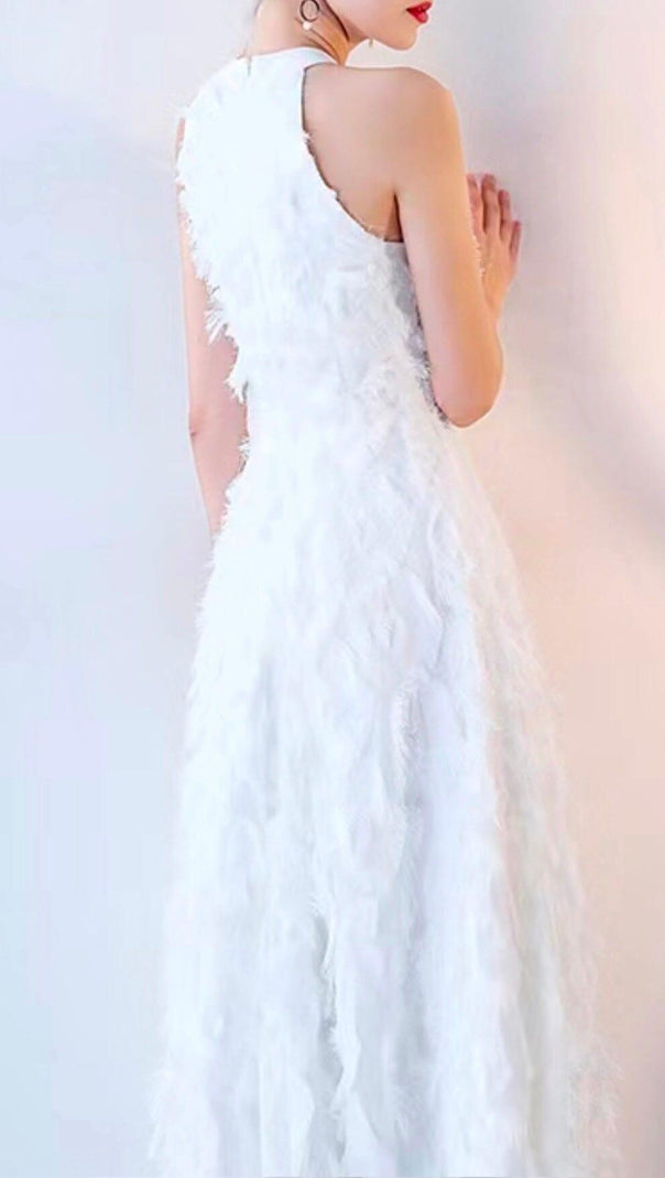 AIIZIE WHITE SLEEVELESS ROUNDNECK HALTERNECK MAXI DRESS - product image