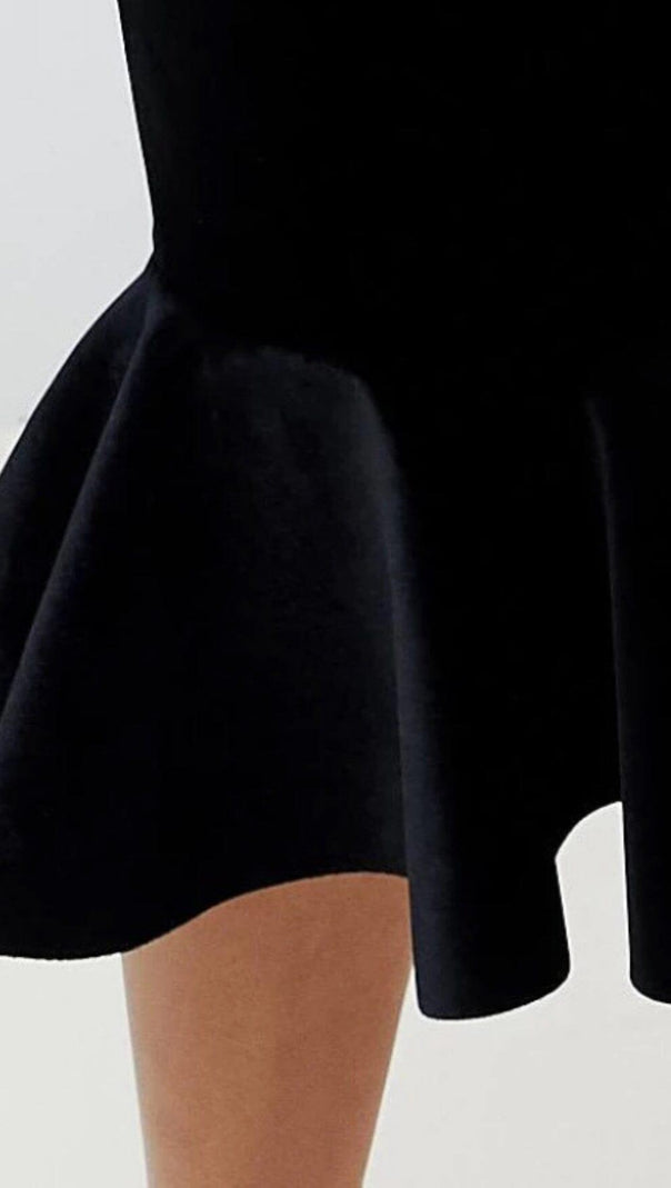 AIIZIE FISHTAIL HEM VELVET SUSPENDER MIDI DRESS IN BLACK - product image