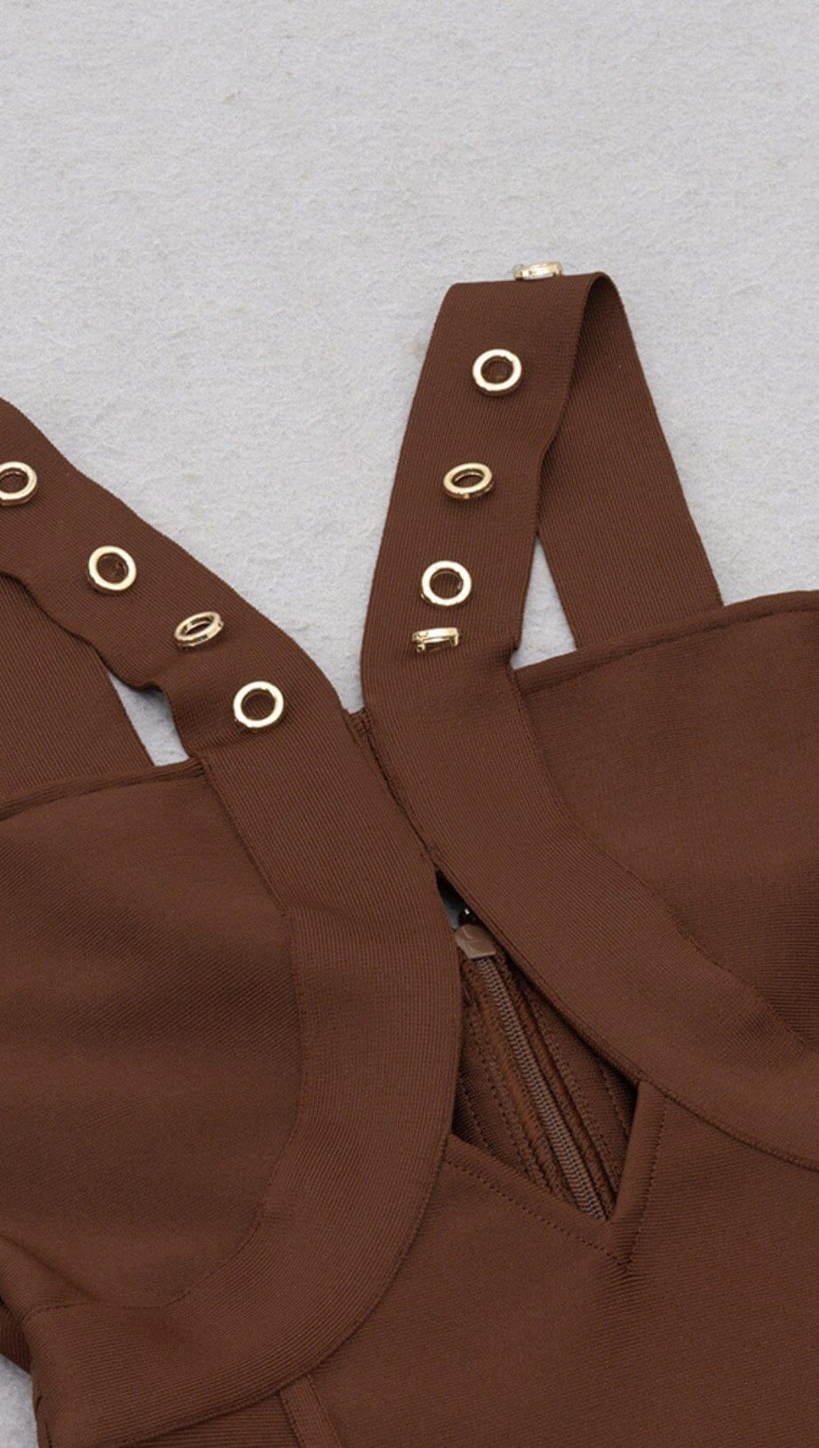 BROWN SLEEVELESS CHEST HOLLOW FRINGE HEM SKINNY MAXI DRESS