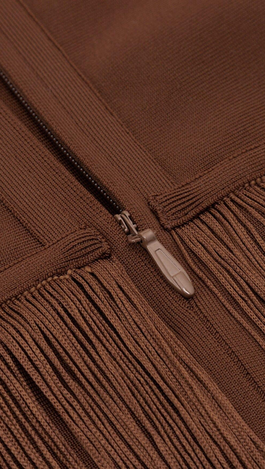 BROWN SLEEVELESS CHEST HOLLOW FRINGE HEM SKINNY MAXI DRESS