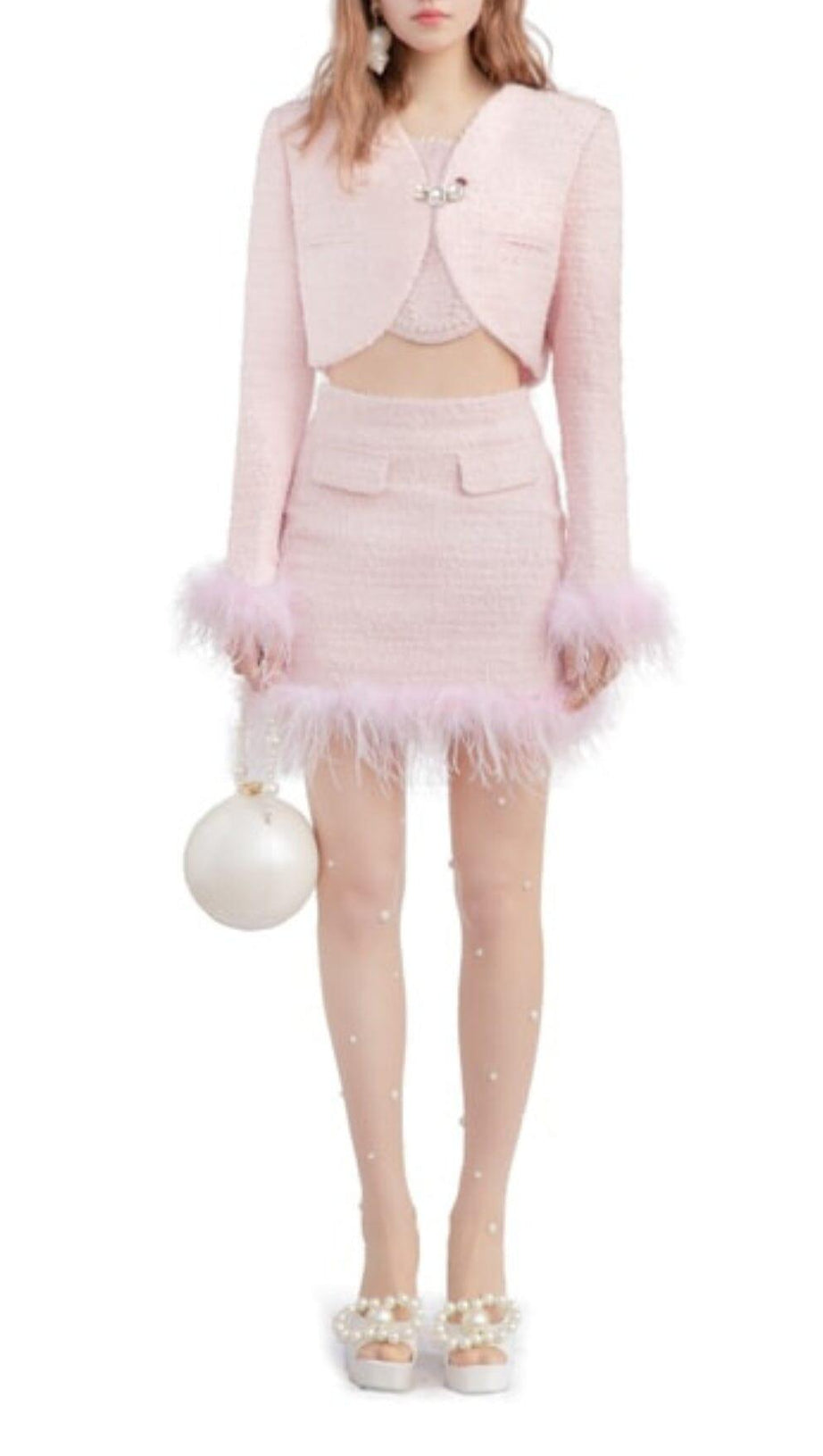 PINK BEADED TASSELS AND FEATHERS FRAGRANCE SET