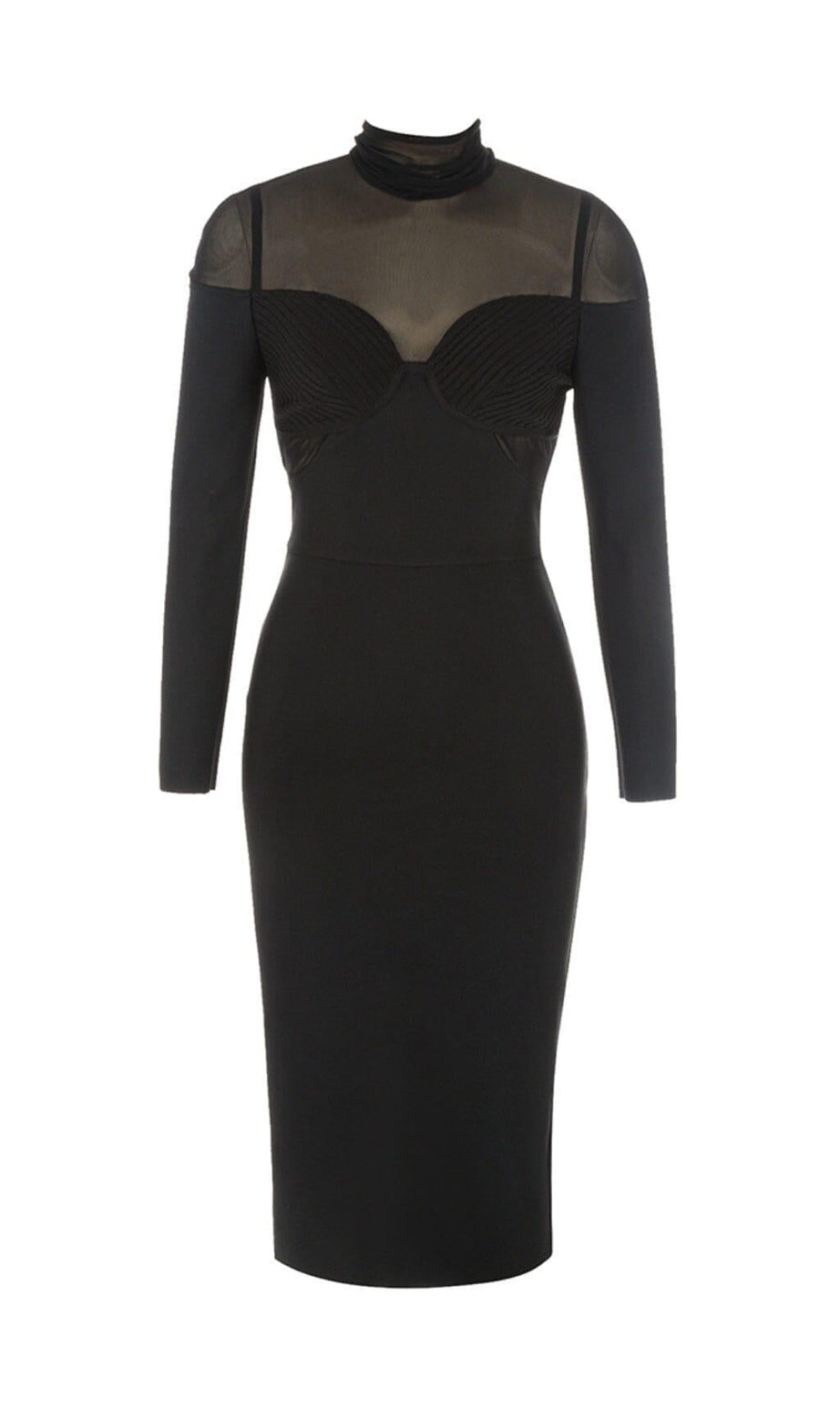 Enges Midikleid mit Netznähten in Schwarz