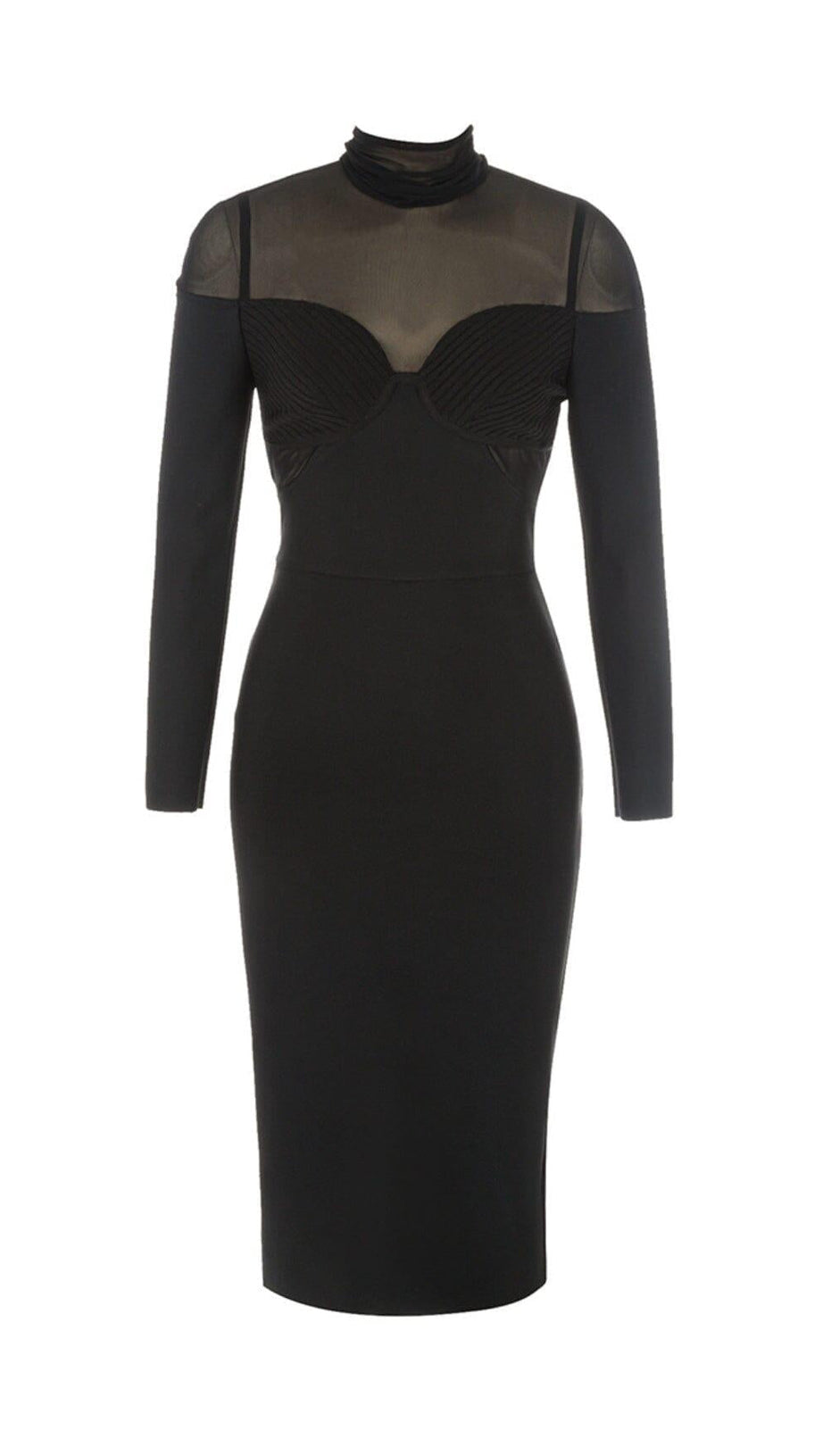 Enges Midikleid mit Netznähten in Schwarz