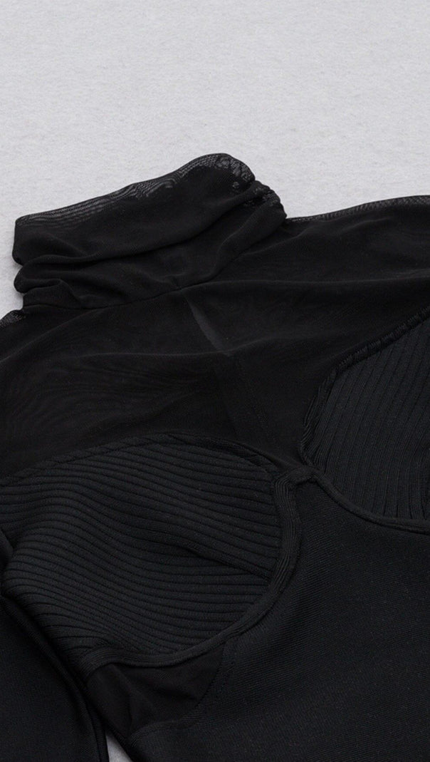 Enges Midikleid mit Netznähten in Schwarz