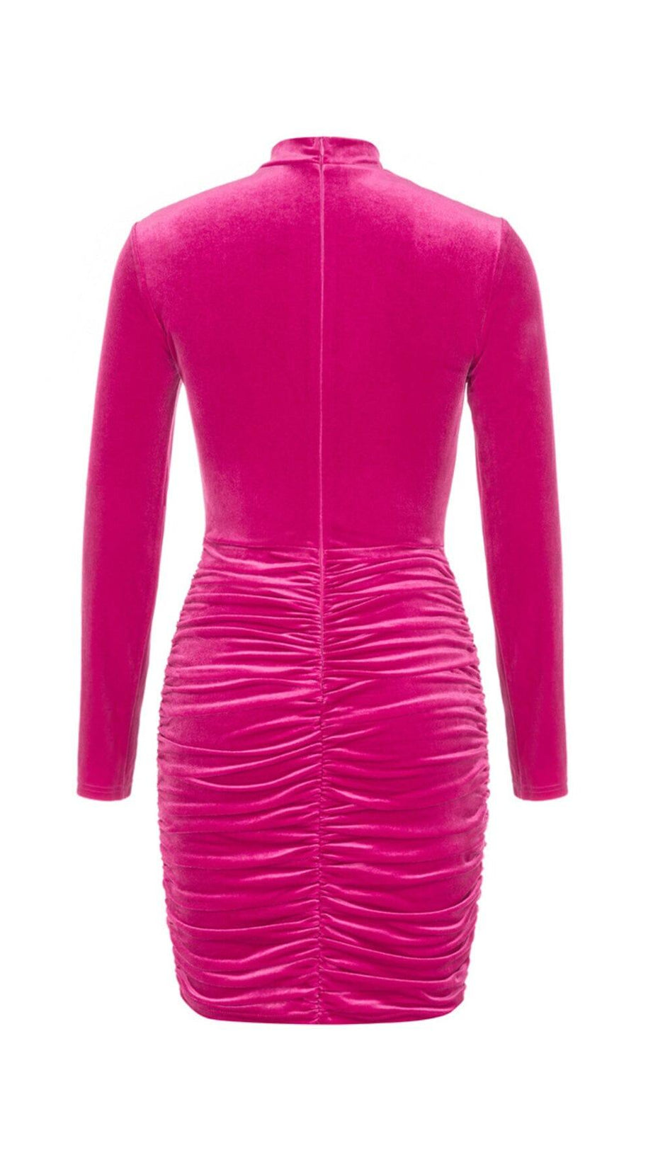 HANGING NECK MESH STITCHED VELVET MINI DRESS IN BARBIE PINK