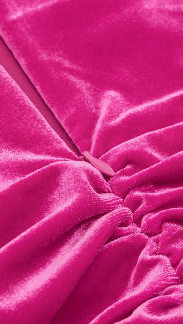 Minikleid aus Samt mit hängendem Hals und Netznähten in Barbie-Pink