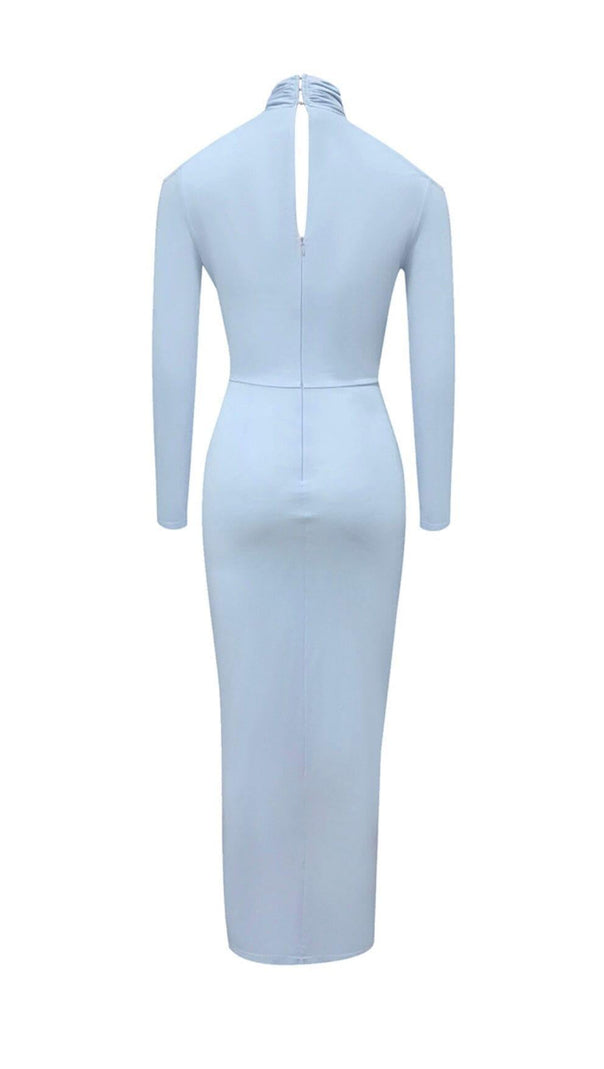 AIIZIE HALTER OFF SHOULDER WAIST HOLLOW MIDI DRESS IN SKY BLUE - product image
