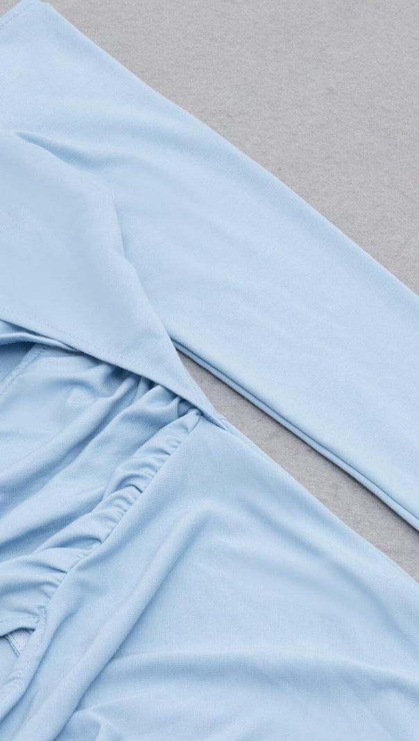 AIIZIE HALTER OFF SHOULDER WAIST HOLLOW MIDI DRESS IN SKY BLUE - product image