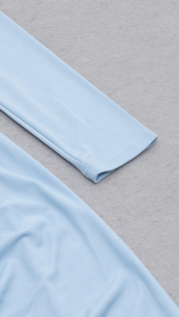 AIIZIE HALTER OFF SHOULDER WAIST HOLLOW MIDI DRESS IN SKY BLUE - product image