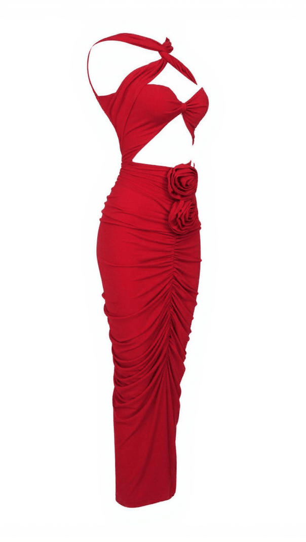 AIIZIE POMELINE ROSE BODYCON MAXI DRESS IN RED - product image