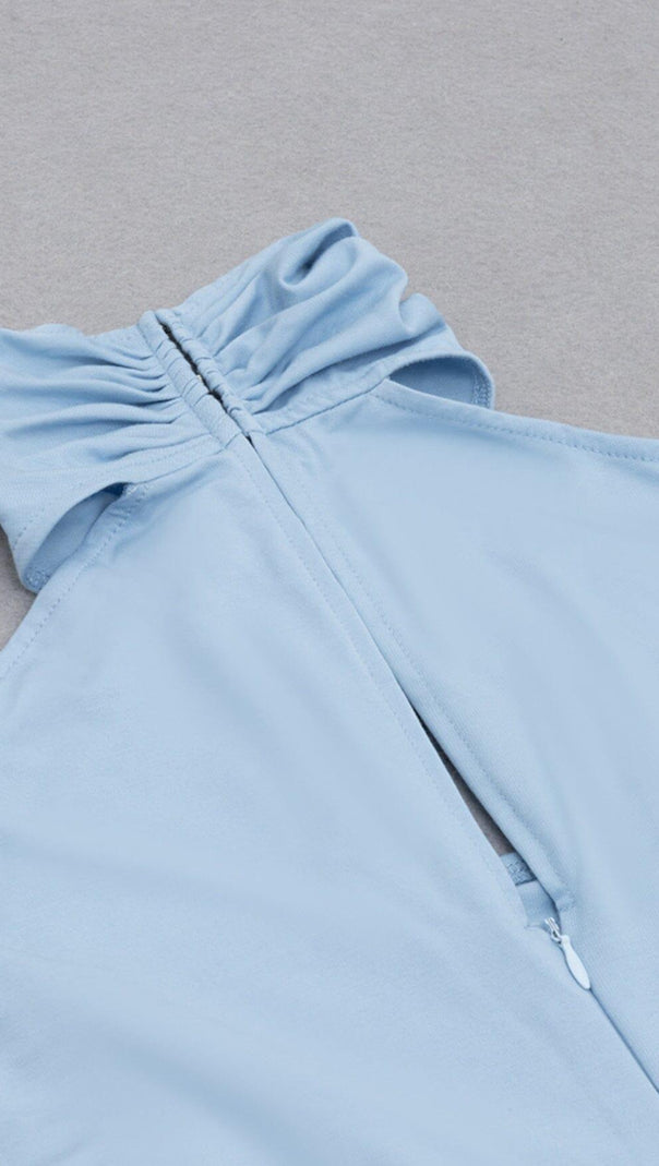 AIIZIE HALTER OFF SHOULDER WAIST HOLLOW MIDI DRESS IN SKY BLUE - product image