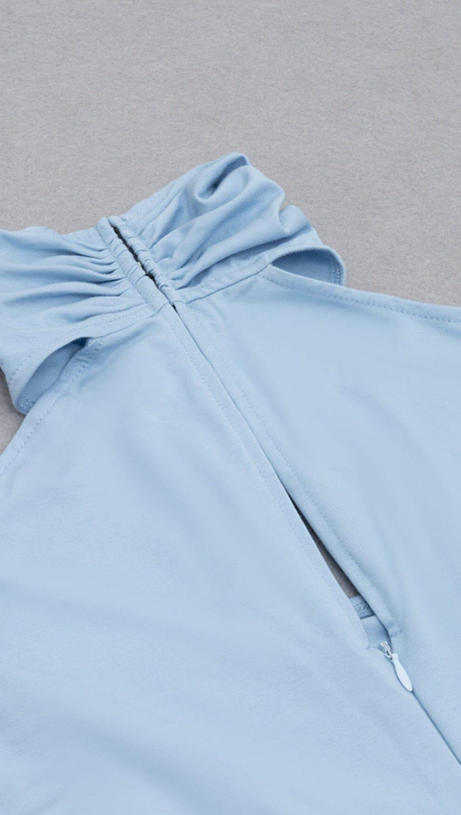 HALTER OFF SHOULDER WAIST HOLLOW MIDI DRESS IN SKY BLUE