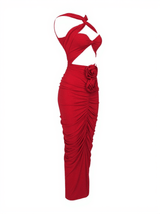 Pomeline Rose Bodycon Maxi Dress In Red