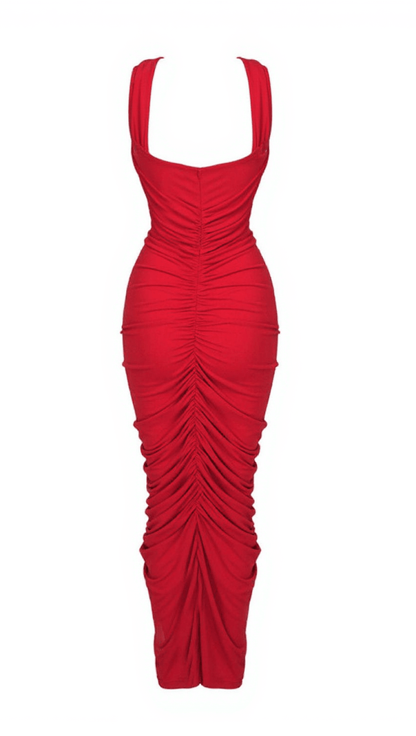 AIIZIE POMELINE ROSE BODYCON MAXI DRESS IN RED - product image