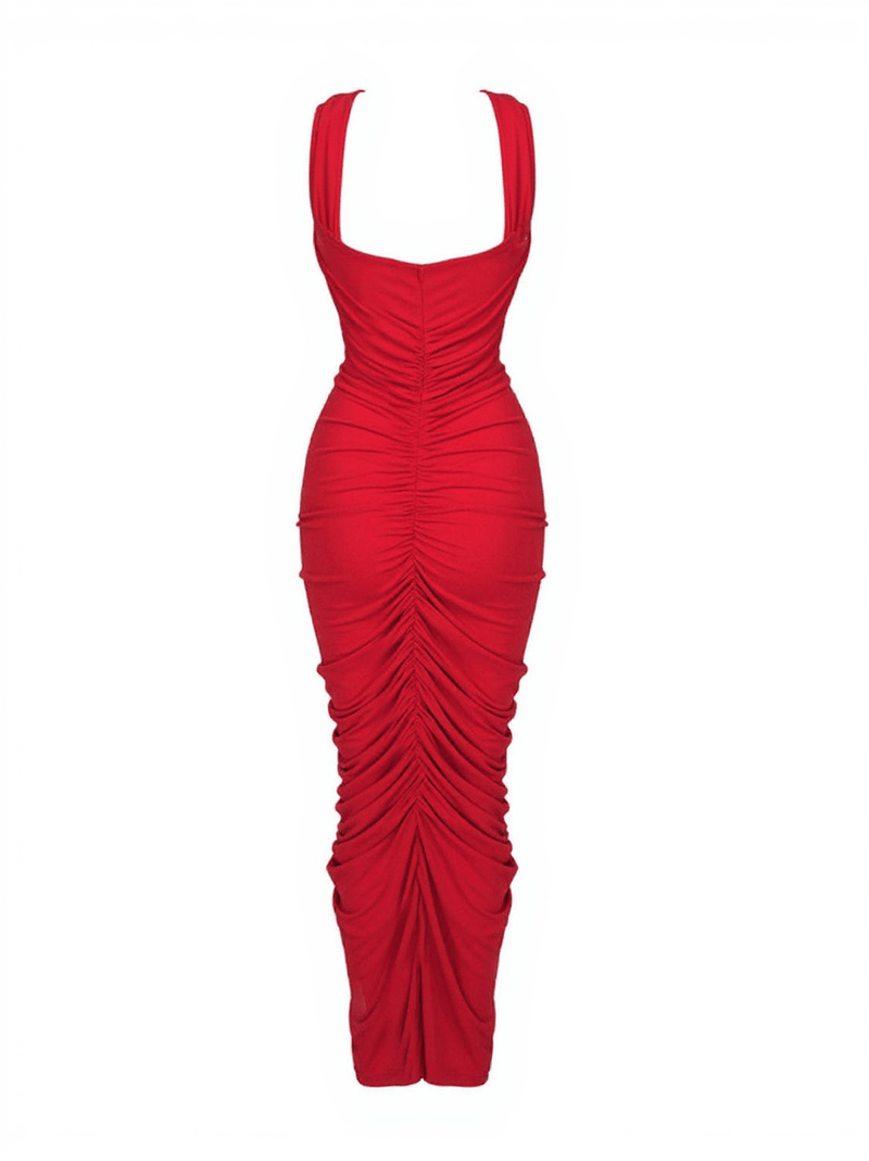 Pomeline Rose Bodycon Maxi Dress In Red