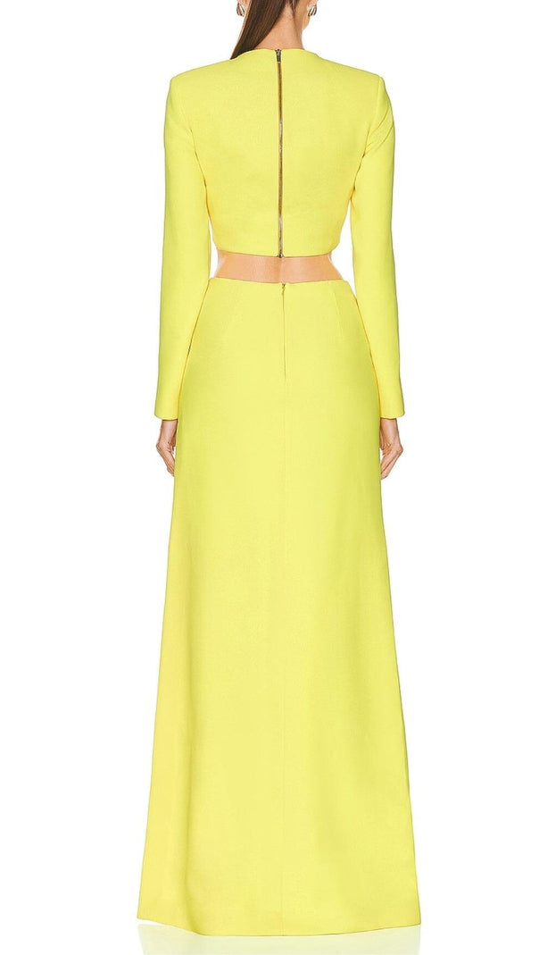 AIIZIE YELLOW BEADED STARFISH DIAMOND LONG SLEEVE HIGH WAISTED SPLIT SKIRT - product image