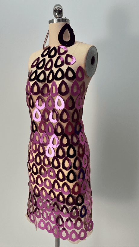 BADEL HALTERNECK ACRYLIC MESH MINI DRESS