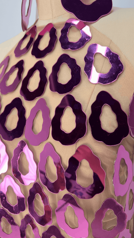 BADEL HALTERNECK ACRYLIC MESH MINI DRESS