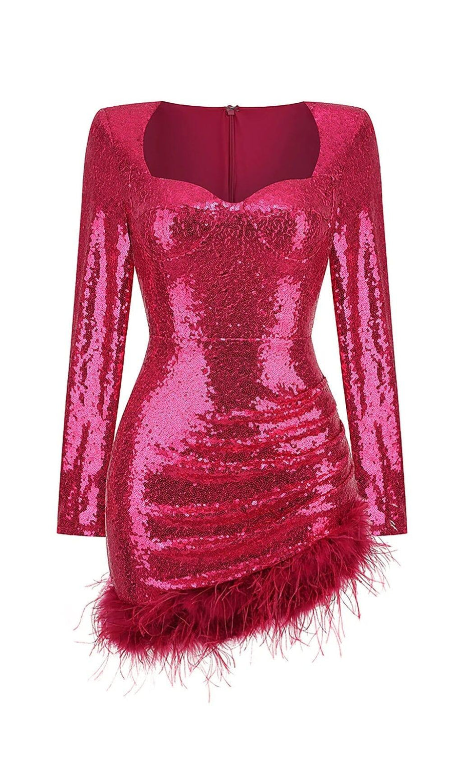 SEQUIN FEATHER MINI DRESS IN PINK