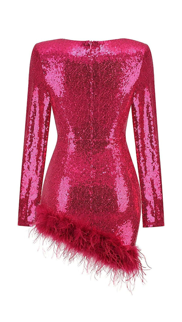 MINI ABITO CON PIUME E PAILLETTES ROSA