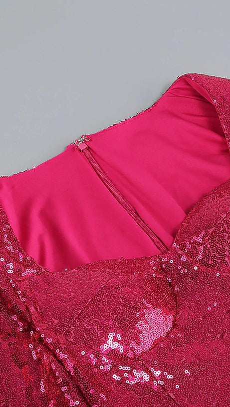 SEQUIN FEATHER MINI DRESS IN PINK