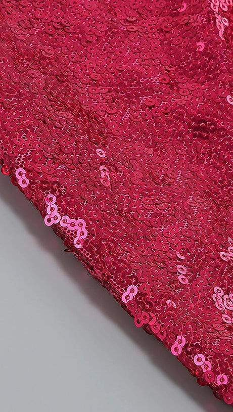 SEQUIN FEATHER MINI DRESS IN PINK