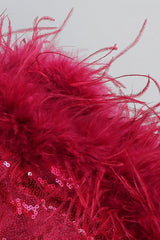 SEQUIN FEATHER MINI DRESS IN PINK