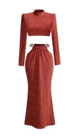 SPECIAL TEXTURE TURTLENECK LONG-SLEEVED PADDED SHOULDER  SKIRT SET