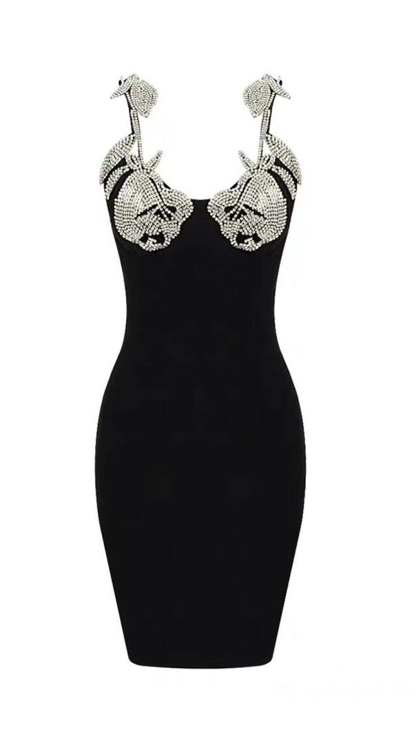 AIIZIE CRYSTALLISED BANDAGE MINI DRESS IN BLACK - product image