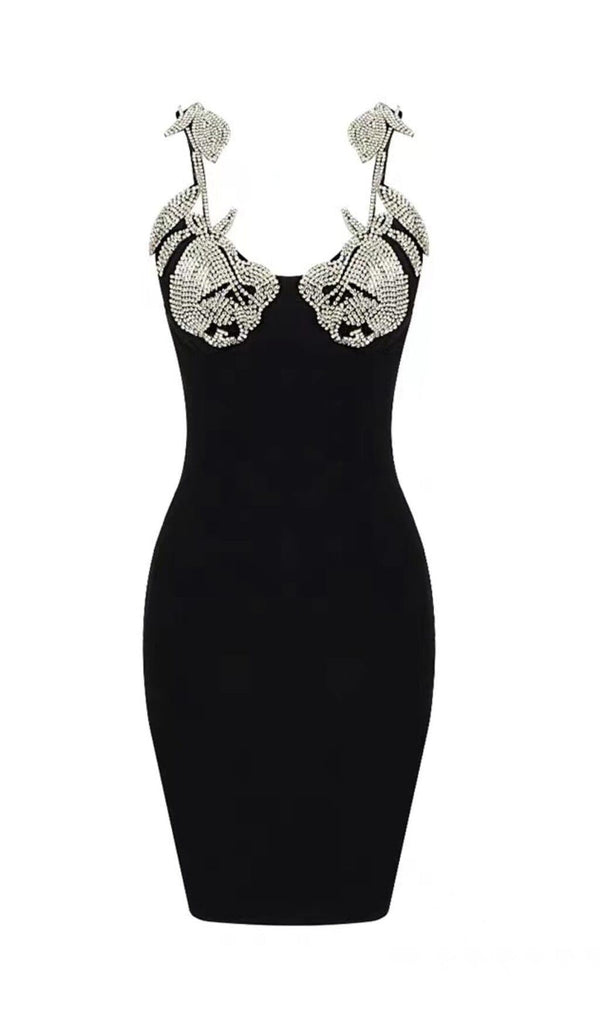 Crystallised Bandage Mini Dress In Black