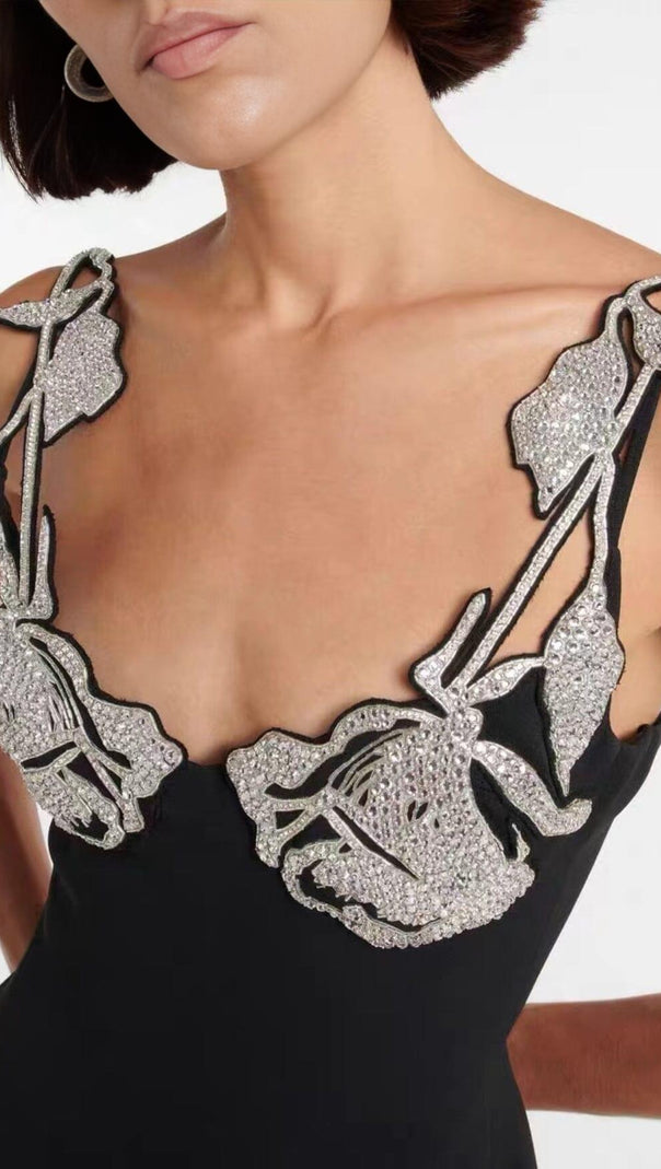 AIIZIE CRYSTALLISED BANDAGE MINI DRESS IN BLACK - product image