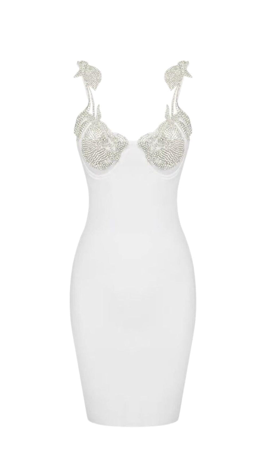 CRYSTALLISED BANDAGE MINI DRESS IN BLACK