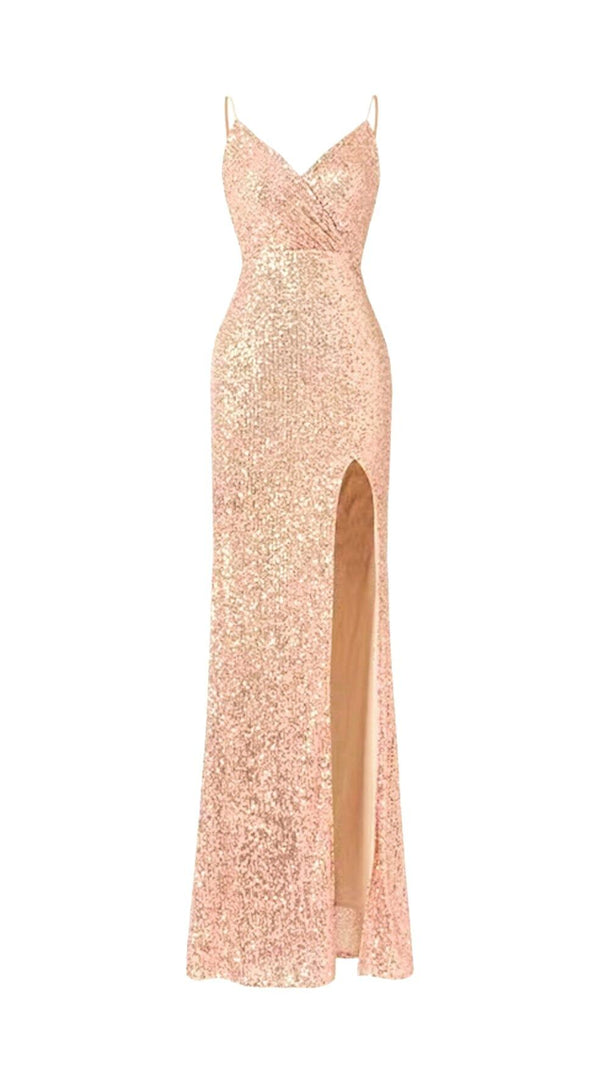 AIIZIE LIGHT PINK SEQUIN BACK CROSS-TIE MAXI DRESS - product image