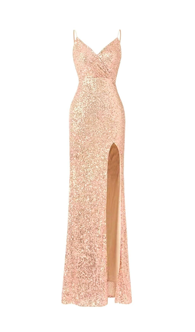 LIGHT PINK SEQUIN BACK CROSS-TIE MAXI DRESS