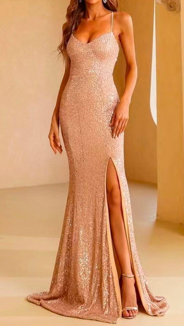 AIIZIE LIGHT PINK SEQUIN BACK CROSS-TIE MAXI DRESS - product image