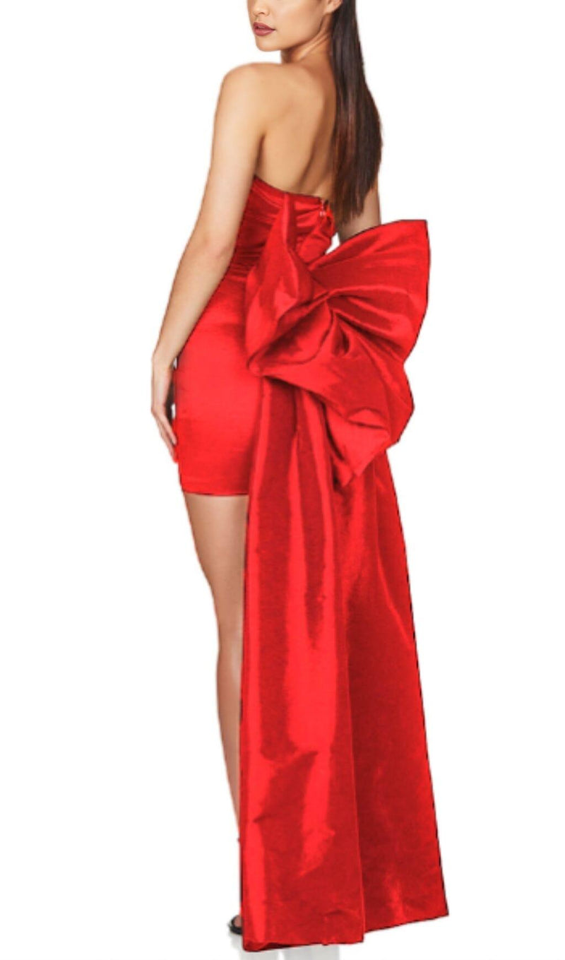 STRAPLESS BOWKNOT MINI DRESS IN RED