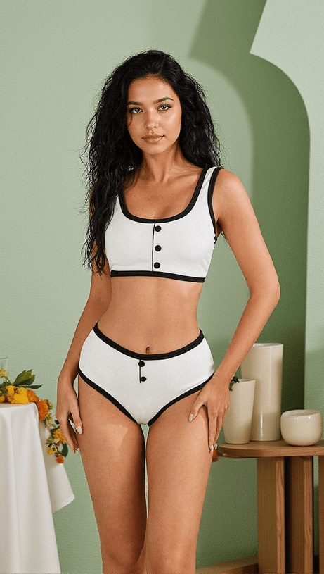 JACOBY BUTTON BIKINI TWO PIECE SET IN WHITE