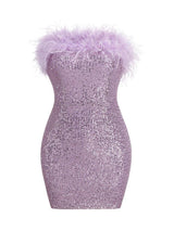 Marin Strapless Feather Sequin Mini Dress In Violet