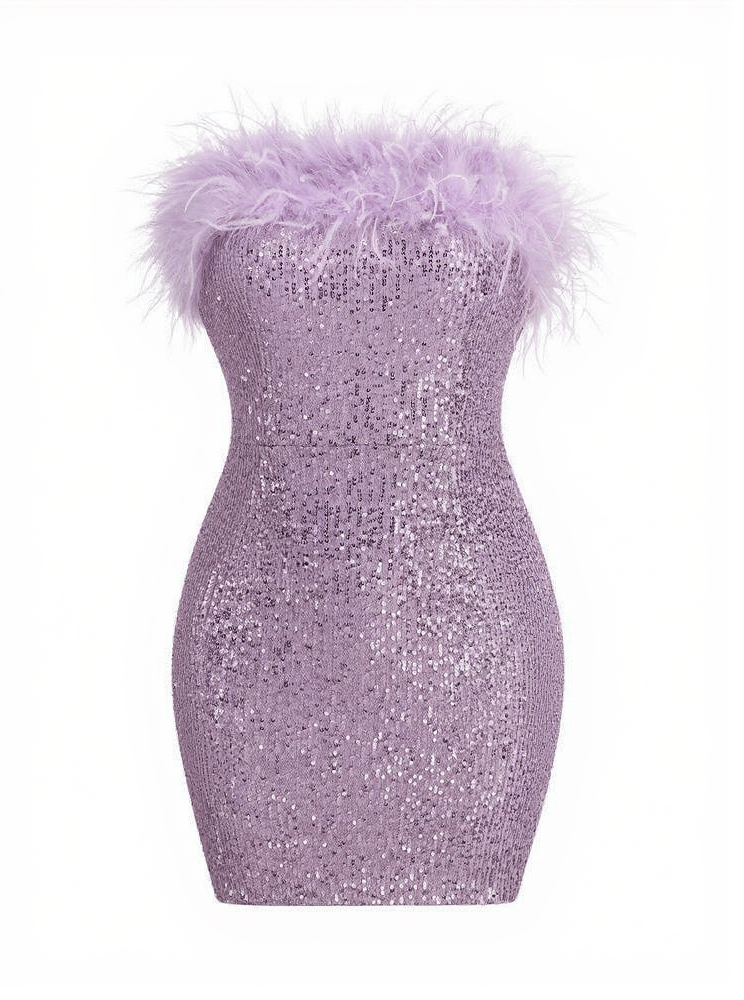 AIIZIE MARIN STRAPLESS FEATHER SEQUIN MINI DRESS IN VIOLET - product image