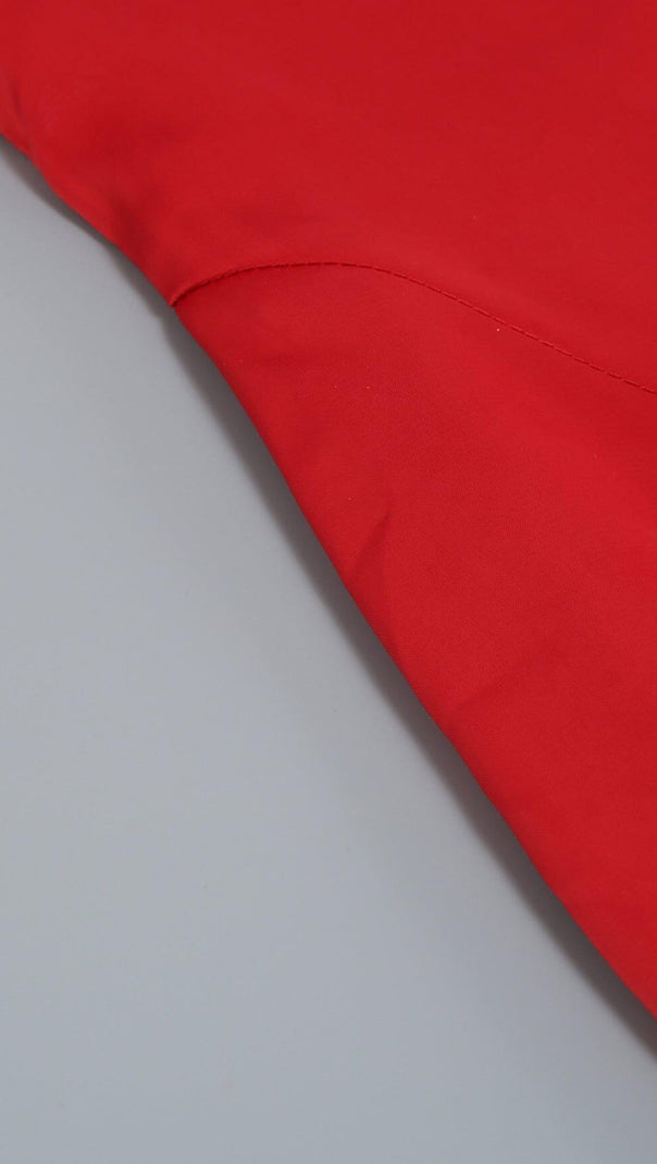 AIIZIE SATIN FEATHER TRIM MIDI DRESS IN RED - product image