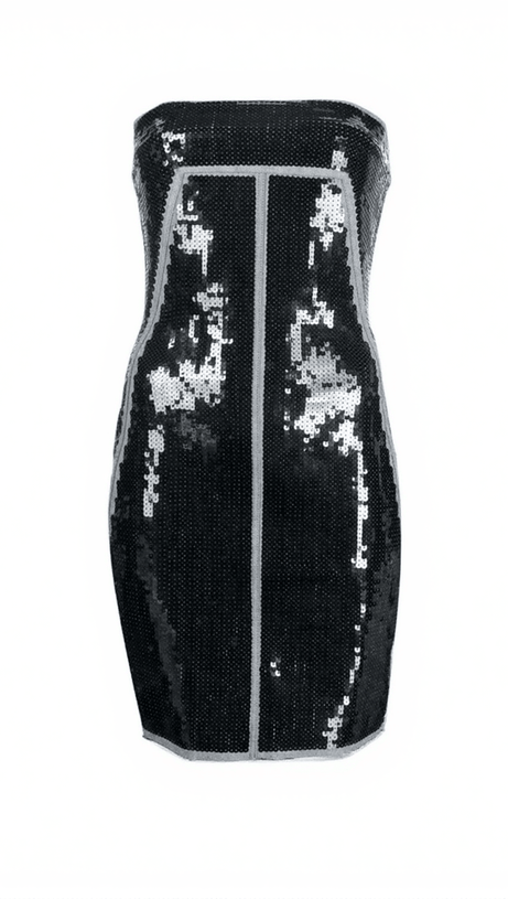 Vilma trägerloses Patchwork-Minikleid mit Pailletten