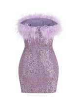 Marin Strapless Feather Sequin Mini Dress In Violet