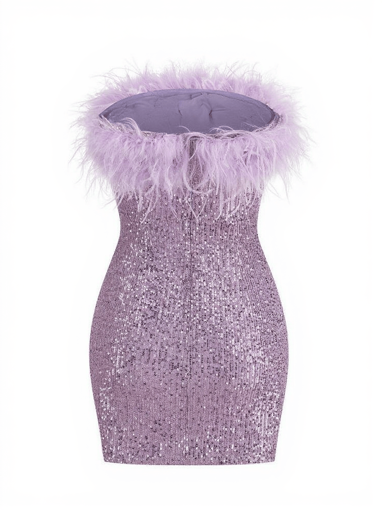 AIIZIE MARIN STRAPLESS FEATHER SEQUIN MINI DRESS IN VIOLET - product image