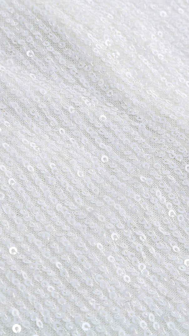 AIIZIE SEQUIN FEATHER STRAPLESS MINI DRESS IN WHITE - product image